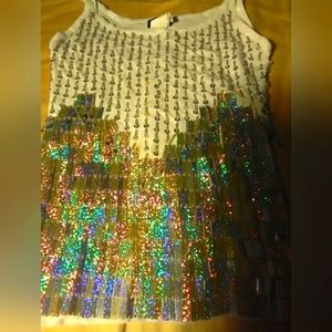 BNWOT VINTAGE CHUNKY SEQUENCE/ BEADS TANK TOP WHITE SZ.Sm BLINDING FUN